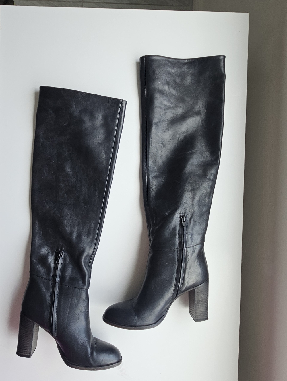Free People Dakota Black Leather Wood Chunky Heeled Over Knee Boots - Picture 9 of 14